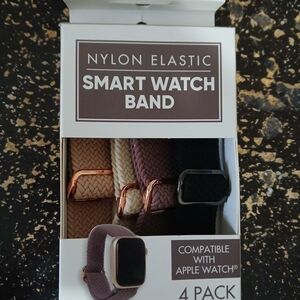 Nylon Elastic Smart Watch Band 4-Pack - Black, Brown, Cream, Tan